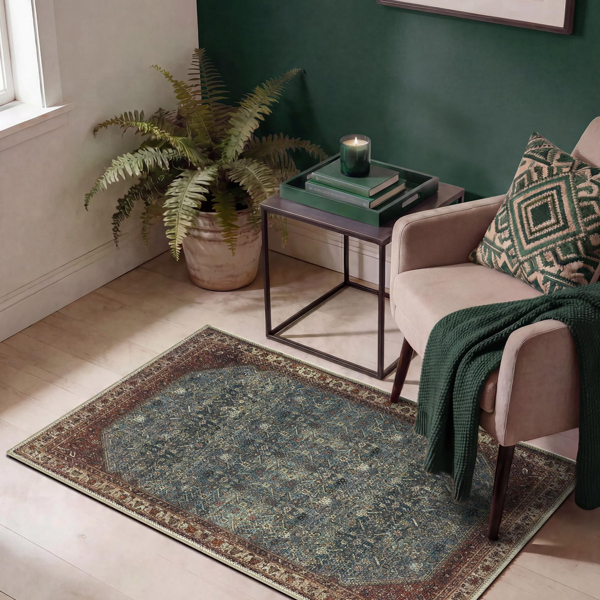 Keen Home Design Vintage Washable Entryway Rug, Non-Slip Low Pile, 3x5