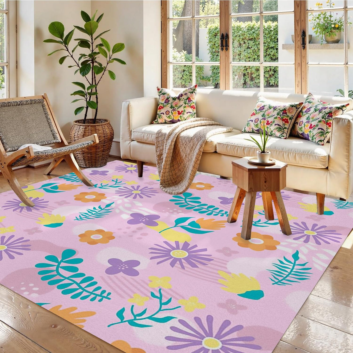 Vintage 5x7 Rug - Geometric Pattern Rug 2x6 - Colorful Rug for Bedroom Dining Room Kitchen Entryway Indoor Nostalgic Carpet, Non Slip & Soft Low Pile Indoor Washable Rugs for Women Teens J4