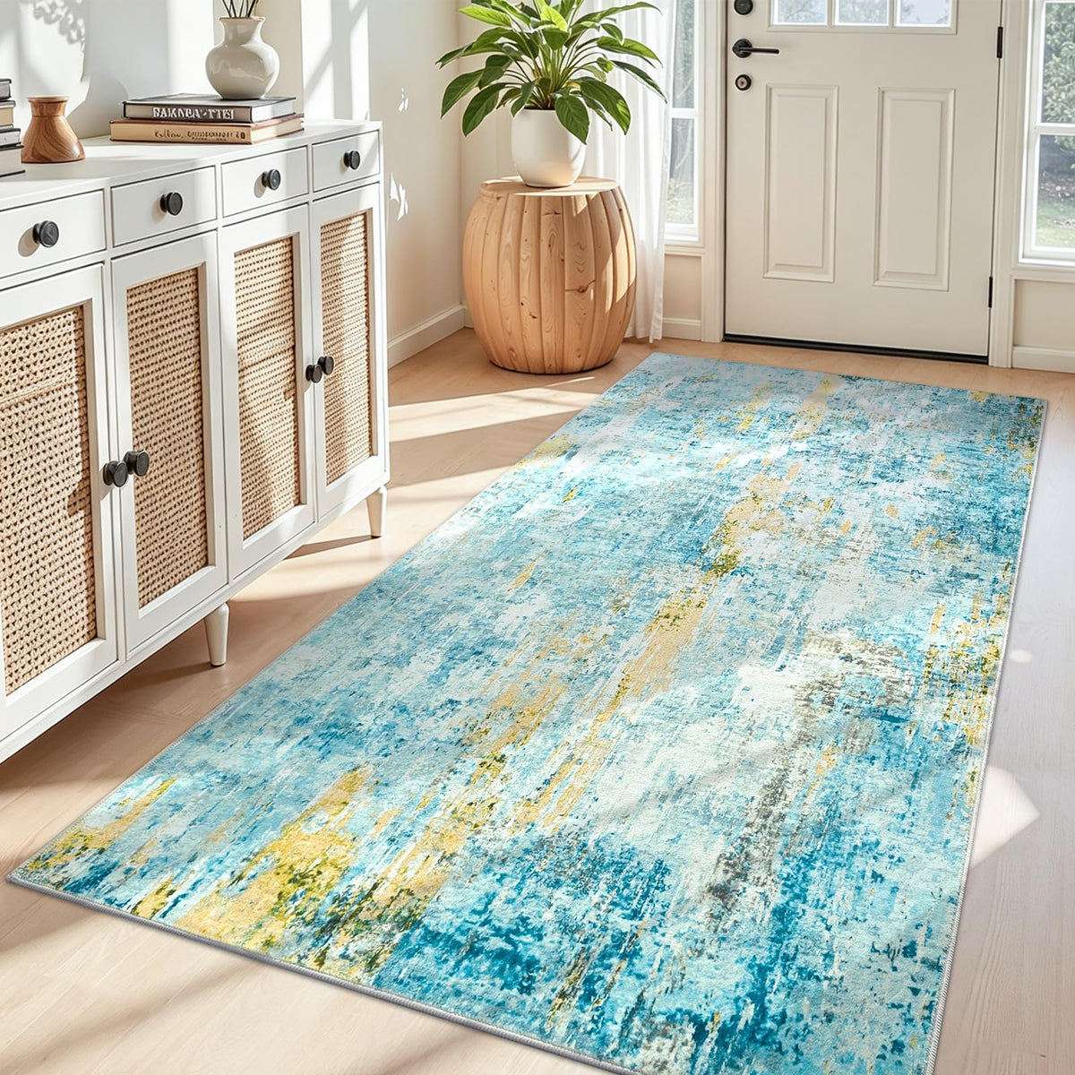 Living Room Rug 5x7 Gray Area Rug Machine Washable Boho Rug Non Slip Abstract Vintage Indoor Large Rugs for Bedroom, Classroom, College Dorm, Farmhouse, Dining Room, Kids Playroom