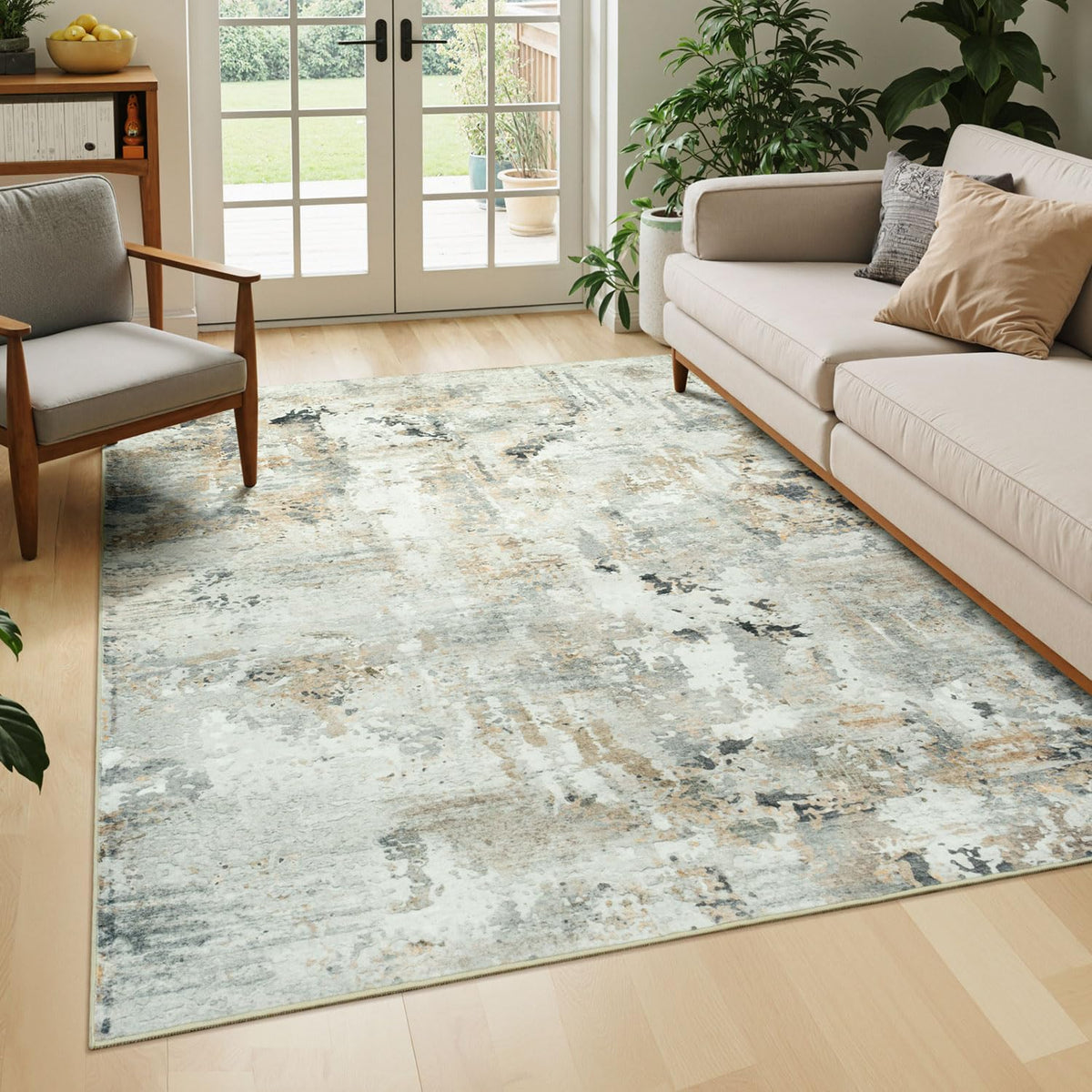 9x12 Area Rugs for Living Room, Large Washable Rug, Brown/Grey