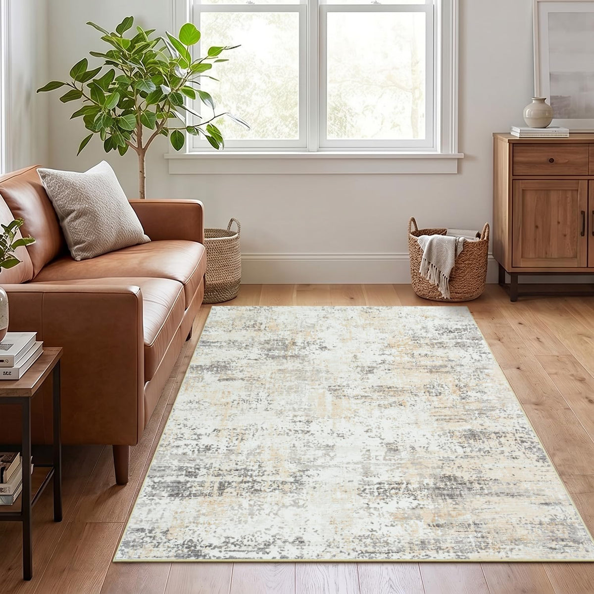 9x12 Area Rugs for Living Room, Large Washable Rug, Brown/Grey