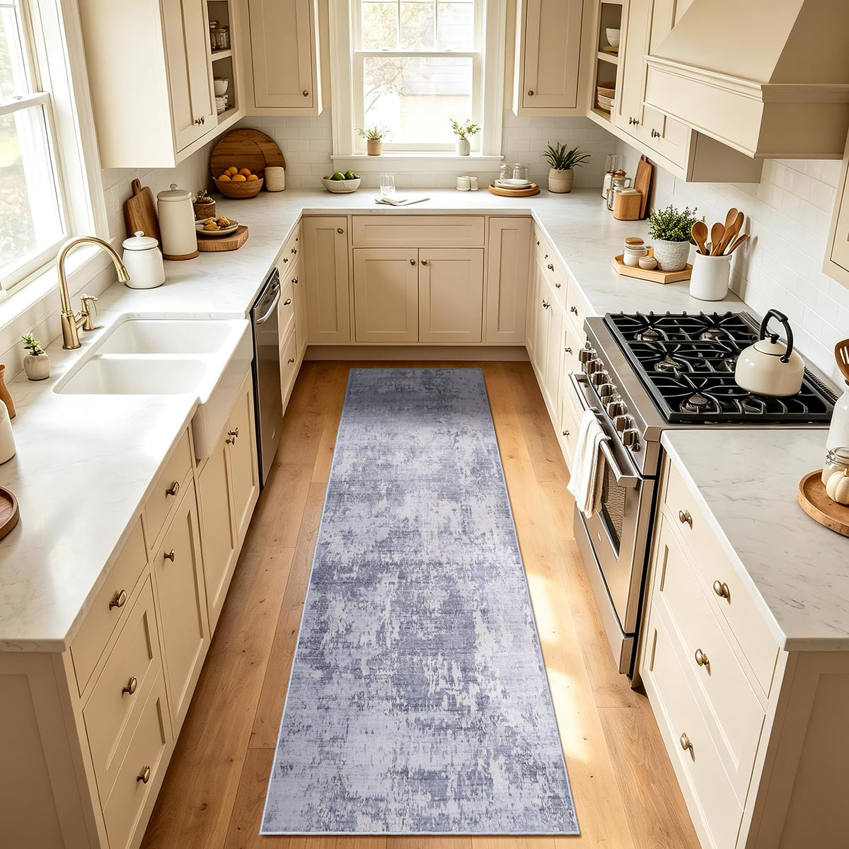 5x7 Area Rugs Living Room Rug Abstract Washable Rug Non-Slip Soft Low Pile Indoor Floor Stain Resistant Thin Carpet for Bedroom Dining Room Home Office Farmhouse Nursery - Light Gray & Cream 5' x 7'