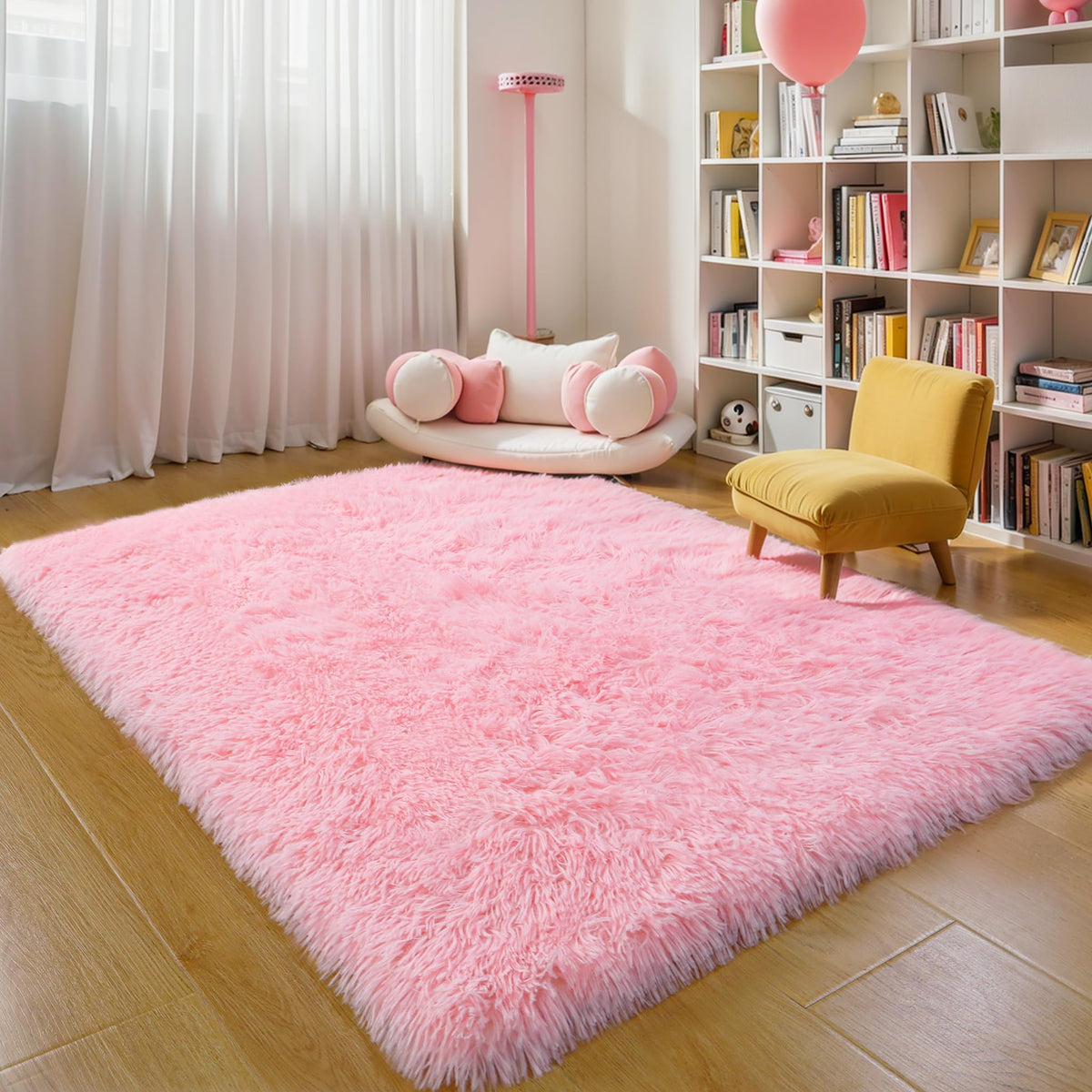 4x6 Light Grey Fluffy Shag Rug for Bedroom, Plush Washable Carpet
