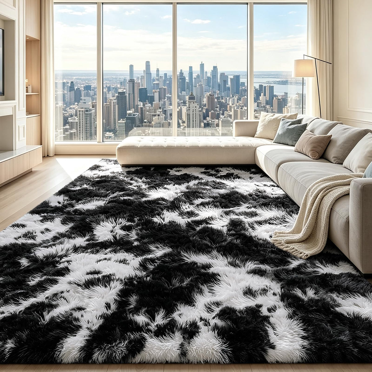 4x6 Beige Rug for Bedroom, Fluffy Shag Area Rug Small Rug Bedroom Carpet