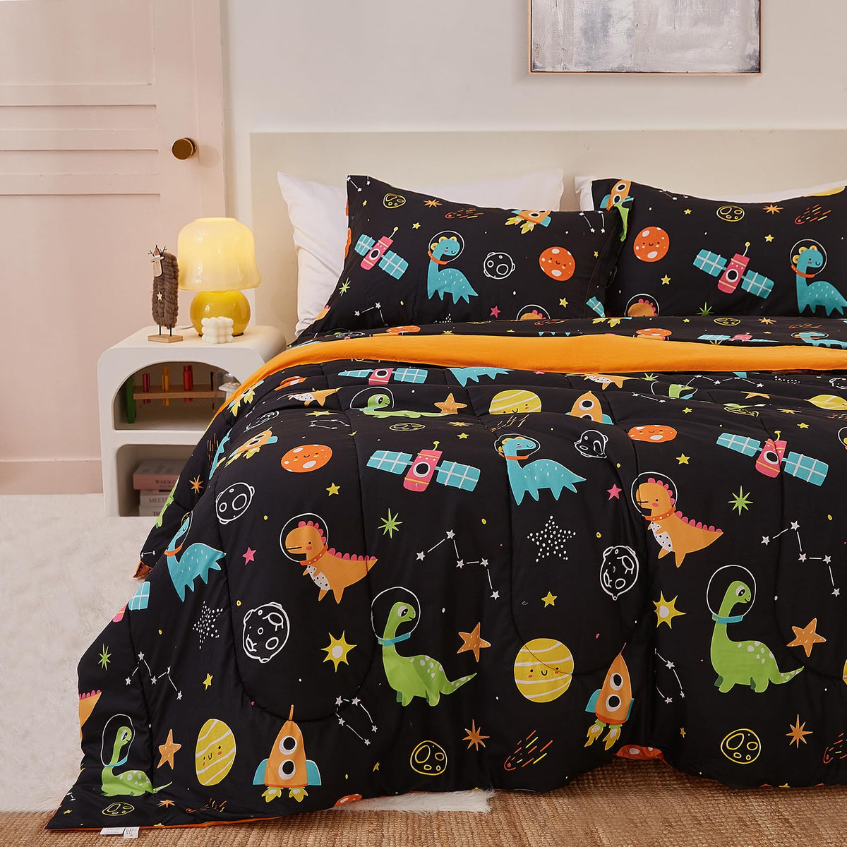 Yibeizi Kids Comforter Set for Boys Girls Full Size, Cute Quilted Woodland Forest Animal Print Fall Bedding with Pillow Sham, Lightweight Soft Breathable Machine Camping Themed Bed Set 3 Piece