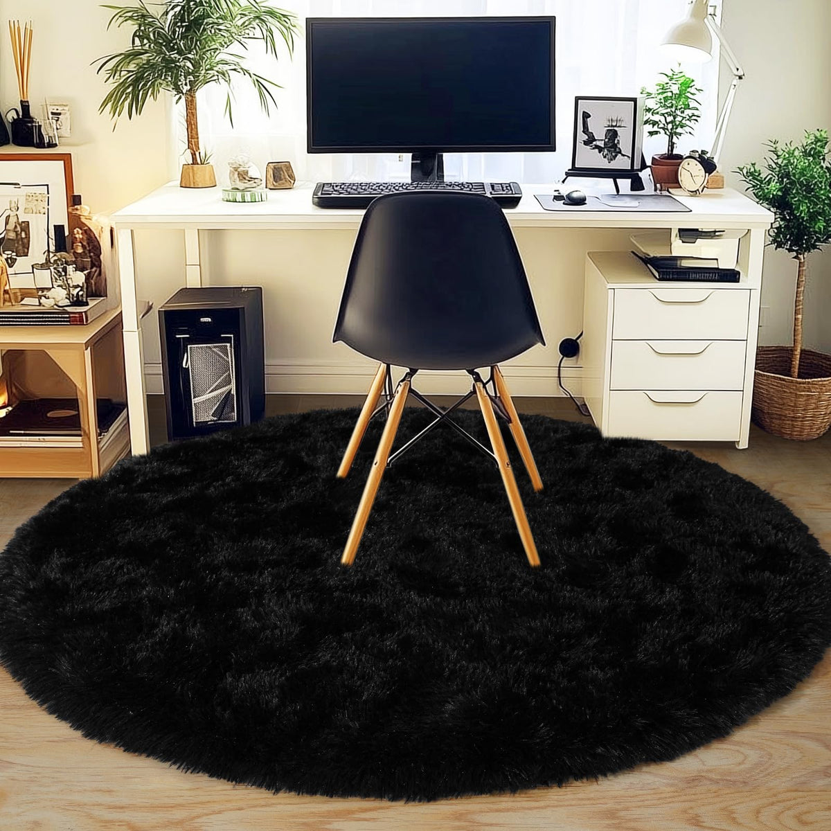 Black Rug for Bedroom, Soft Shaggy Modern Shag 4x6 Area Rugs for Living Room, Upgrade Non-Slip Plush Fluffy Carpet for Kids Boys Girls Room Dorm Home Decor Aesthetic