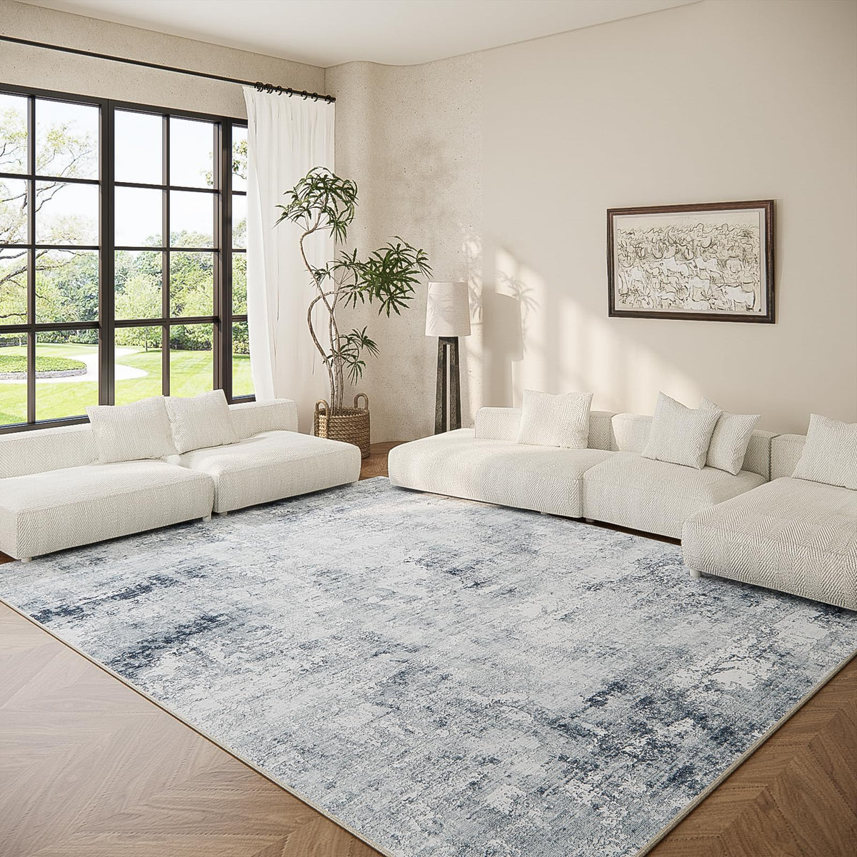 5x7 Area Rug for Living Room: Washable Bedroom Rug Non Slip Low Pile Carpet