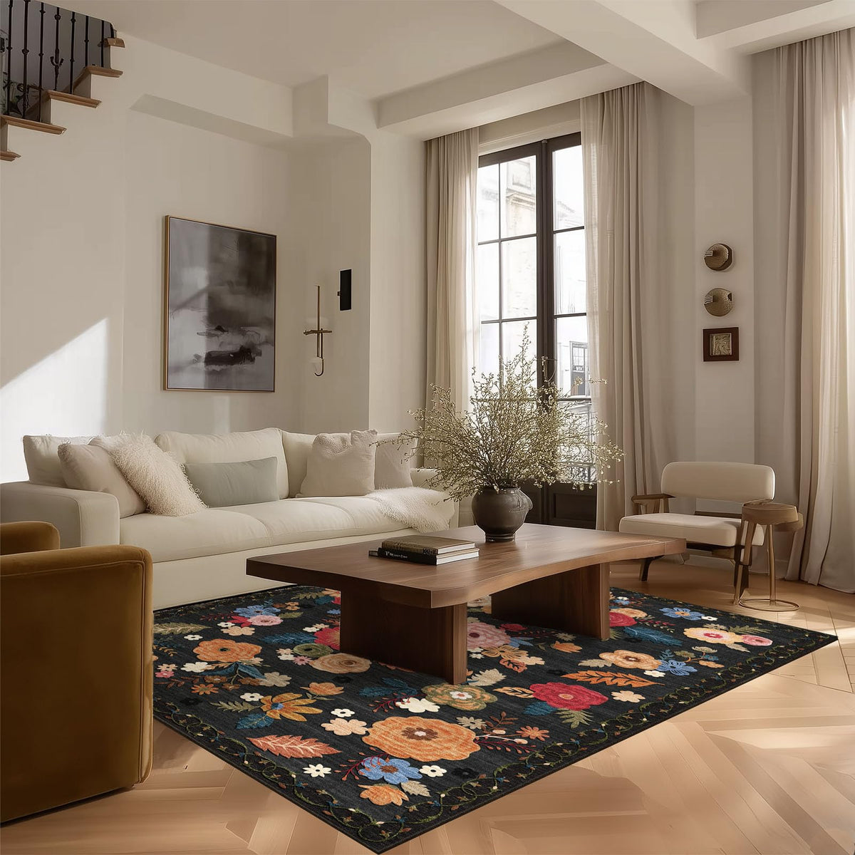 5x7 Area Rug for Living Room: Washable Bedroom Rug Non Slip Low Pile Carpet