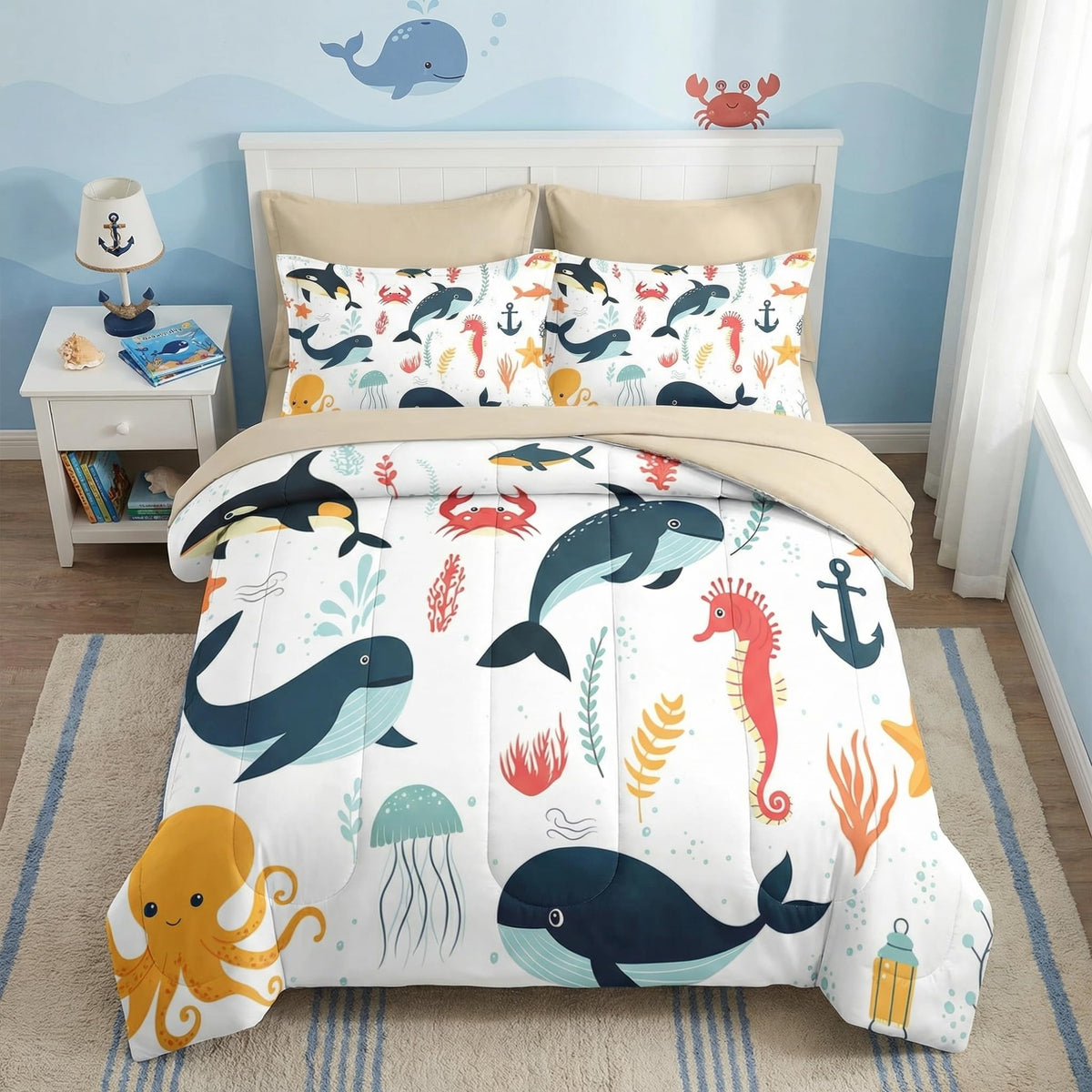 Nesker Twin Comforter Set for Boys, 5 Pieces Dinosaur Bedding for Kids