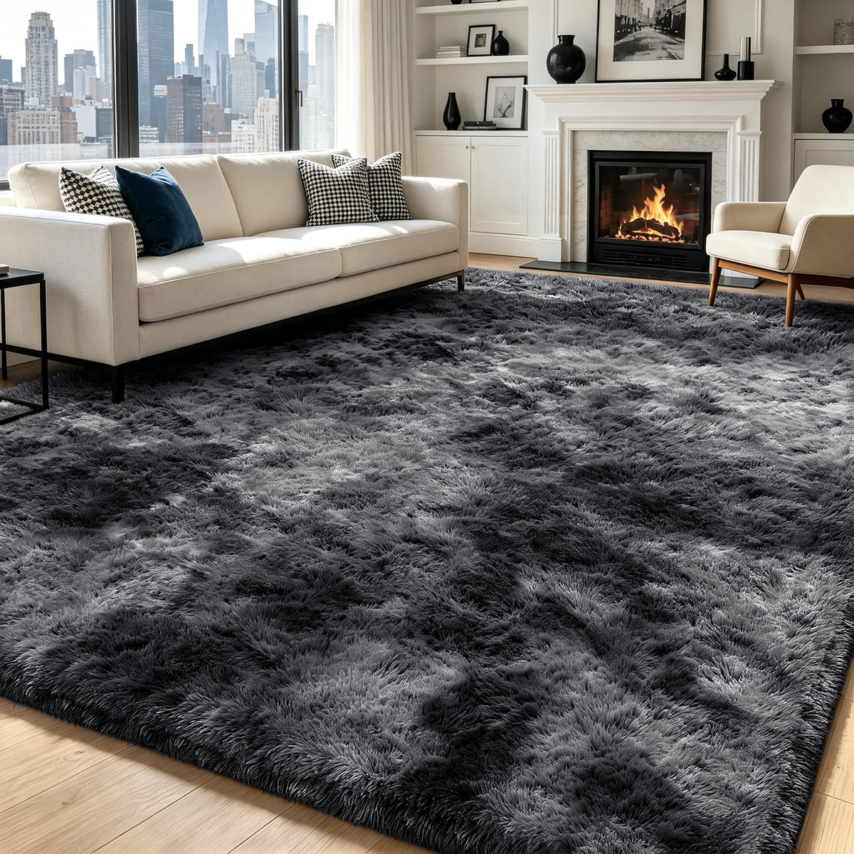 4x6 Beige Rug for Bedroom, Fluffy Shag Area Rug Small Rug Bedroom Carpet