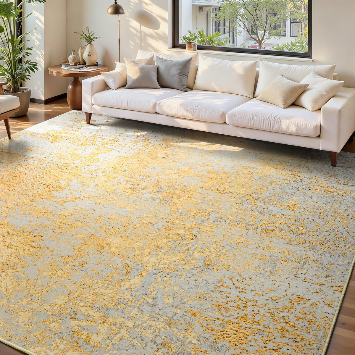 Living Room Rug 5x7 Gray Area Rug Machine Washable Boho Rug Non Slip Abstract Vintage Indoor Large Rugs for Bedroom, Classroom, College Dorm, Farmhouse, Dining Room, Kids Playroom