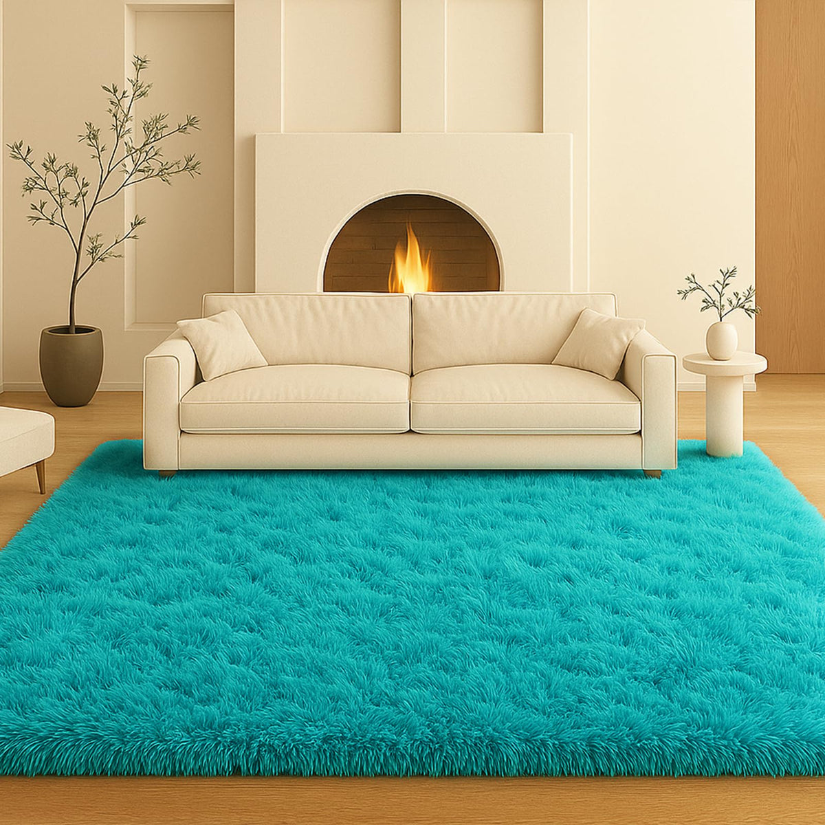 8x10 Cream Fluffy Shag Area Rug, Non-Slip Soft Carpet for Home