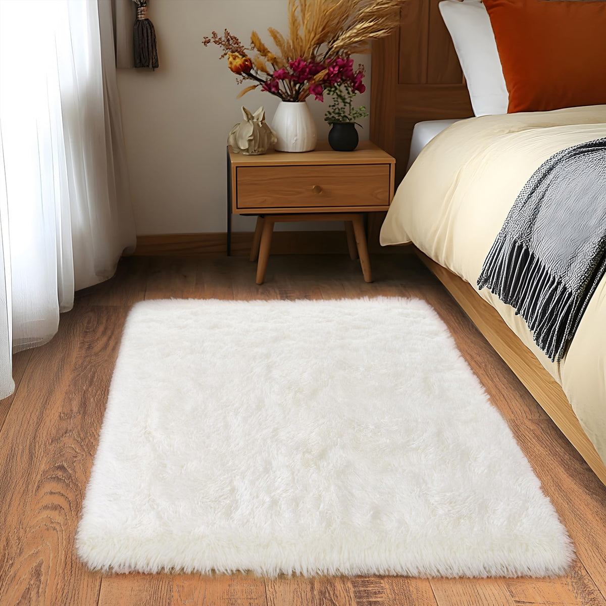 Black Rug for Bedroom, Soft Shaggy Modern Shag 4x6 Area Rugs for Living Room, Upgrade Non-Slip Plush Fluffy Carpet for Kids Boys Girls Room Dorm Home Decor Aesthetic