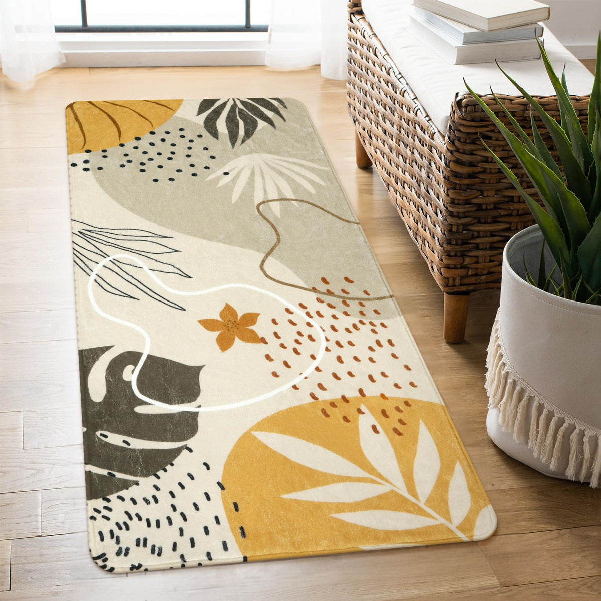 Lahome Pink Boho Nursery Rug 4x6, Washable Non Slip Soft Botanical Area Rug for Girls Bedroom Kids Room Playroom Dorm Apartment Decor