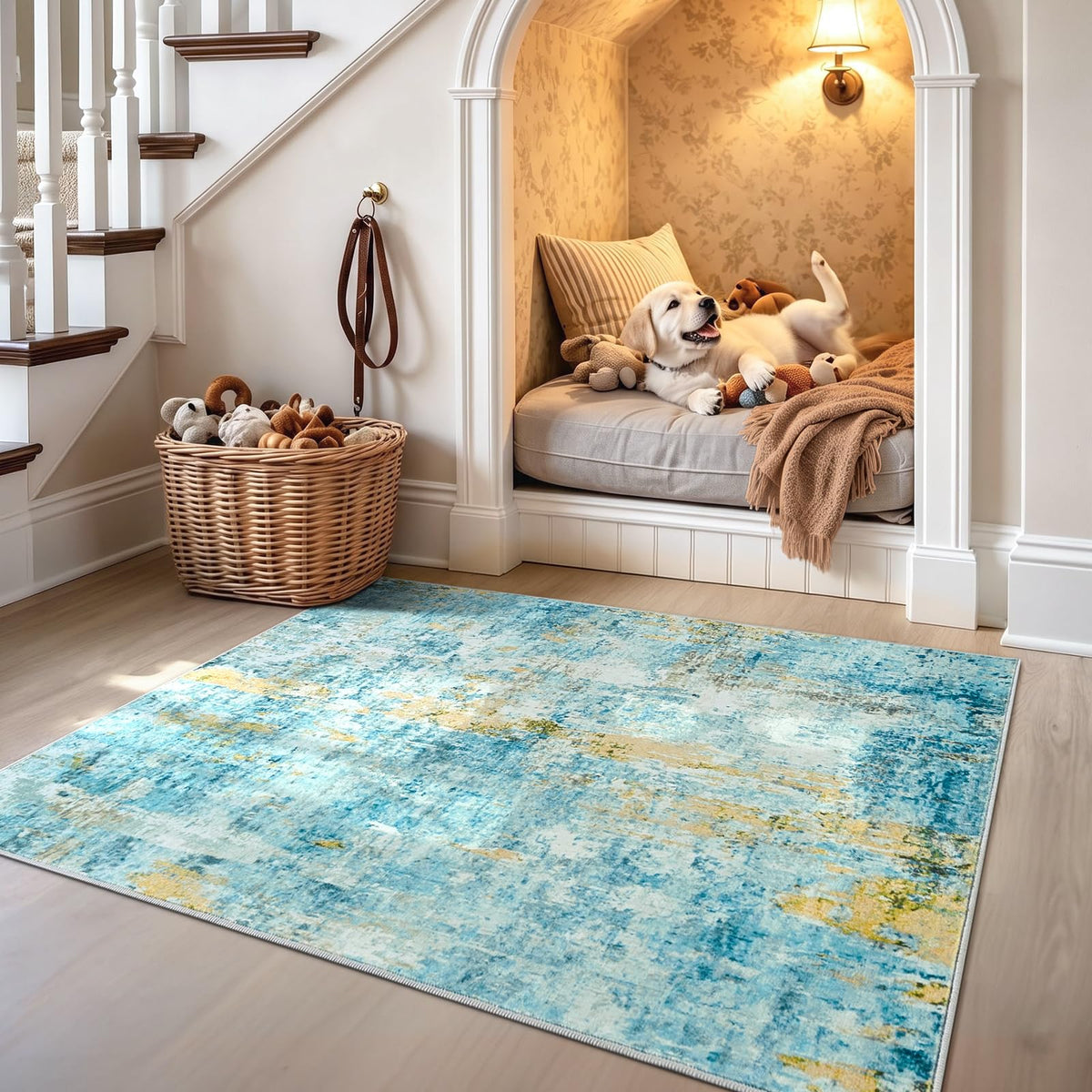 Living Room Rug 5x7 Gray Area Rug Machine Washable Boho Rug Non Slip Abstract Vintage Indoor Large Rugs for Bedroom, Classroom, College Dorm, Farmhouse, Dining Room, Kids Playroom
