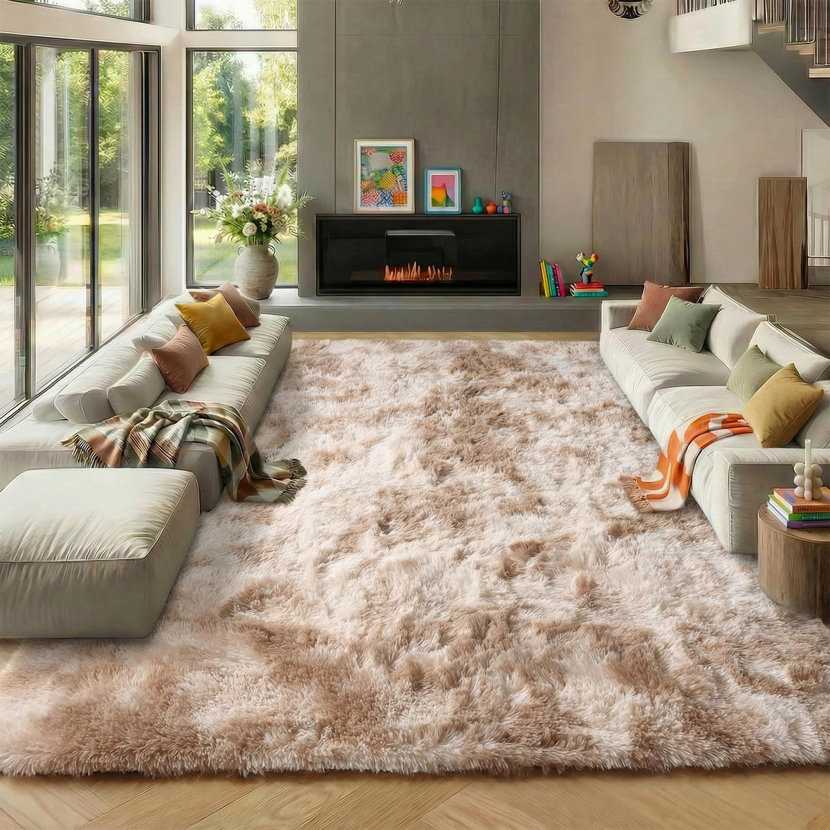 Area Rugs for Bedroom Living Room, 4x6 Fluffy Grey and Black Geometric Rug