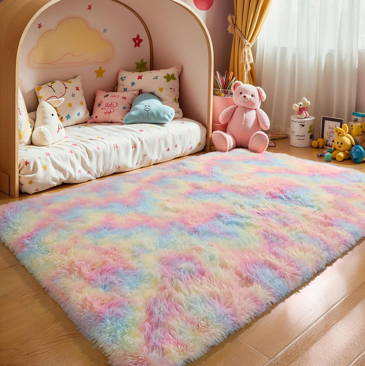 4x6 Light Grey Fluffy Shag Rug for Bedroom, Plush Washable Carpet