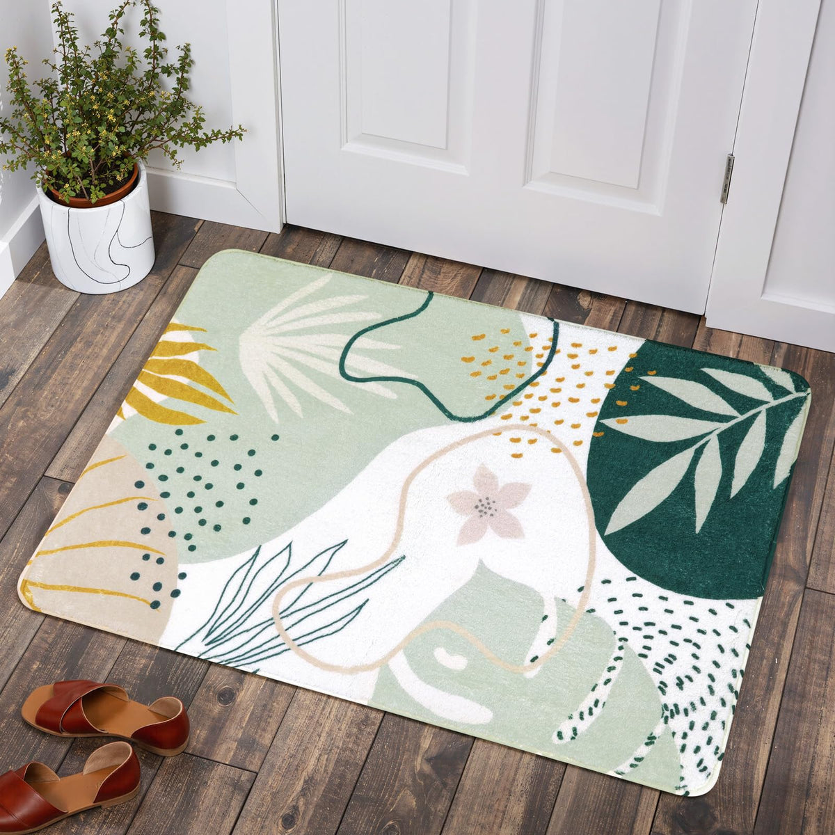 Lahome Pink Boho Nursery Rug 4x6, Washable Non Slip Soft Botanical Area Rug for Girls Bedroom Kids Room Playroom Dorm Apartment Decor