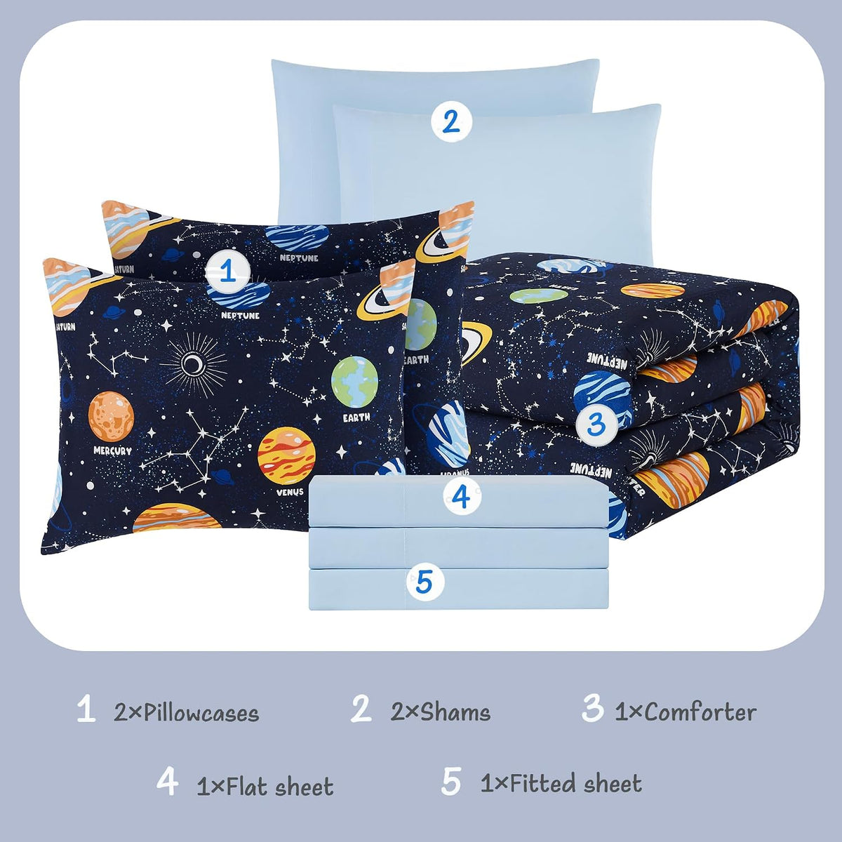 Boys Queen Size Bedding Set - 7 Pieces Space Kids Queen Comforter Set