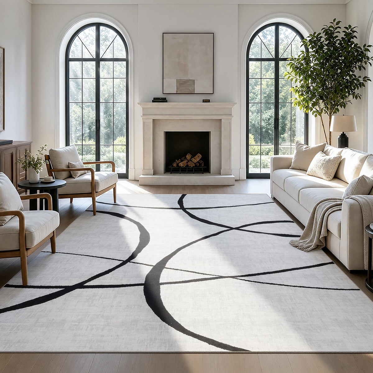 YIHOUSE 6x9 Washable Modern Abstract Black White Area Rug