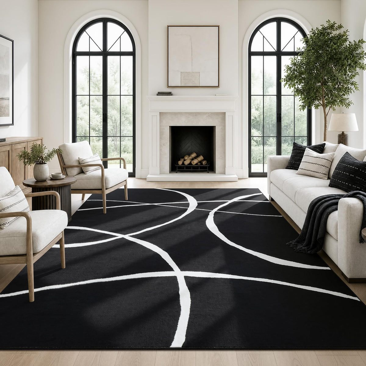 YIHOUSE 6x9 Washable Modern Abstract Black White Area Rug