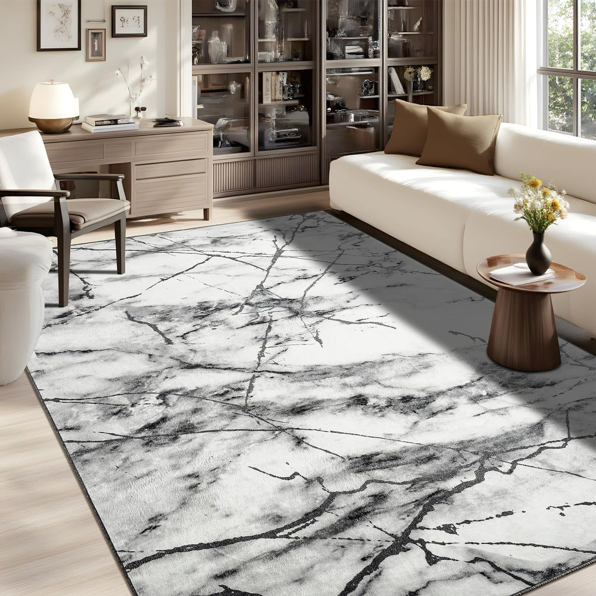CRYPTOLITE Abstract Area Rug Washable Rug with Non-Slip Backing Low Pile Area Rugs for Living Room,Bedroom,Dining Room,4x6, Gold&Grey