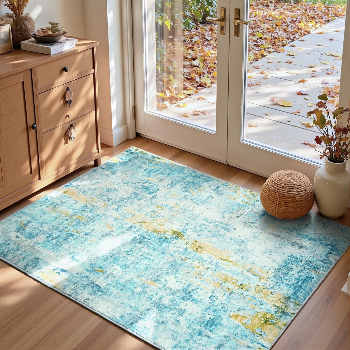Living Room Rug 5x7 Gray Area Rug Machine Washable Boho Rug Non Slip Abstract Vintage Indoor Large Rugs for Bedroom, Classroom, College Dorm, Farmhouse, Dining Room, Kids Playroom