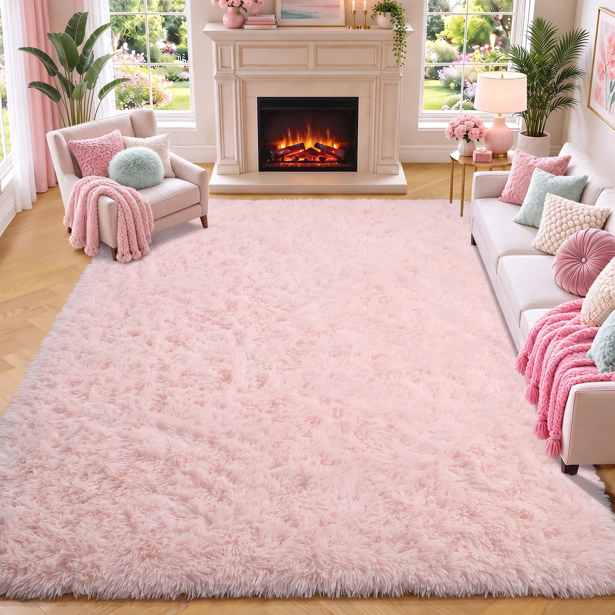 Area Rugs for Bedroom Living Room, 4x6 Fluffy Grey and Black Geometric Rug