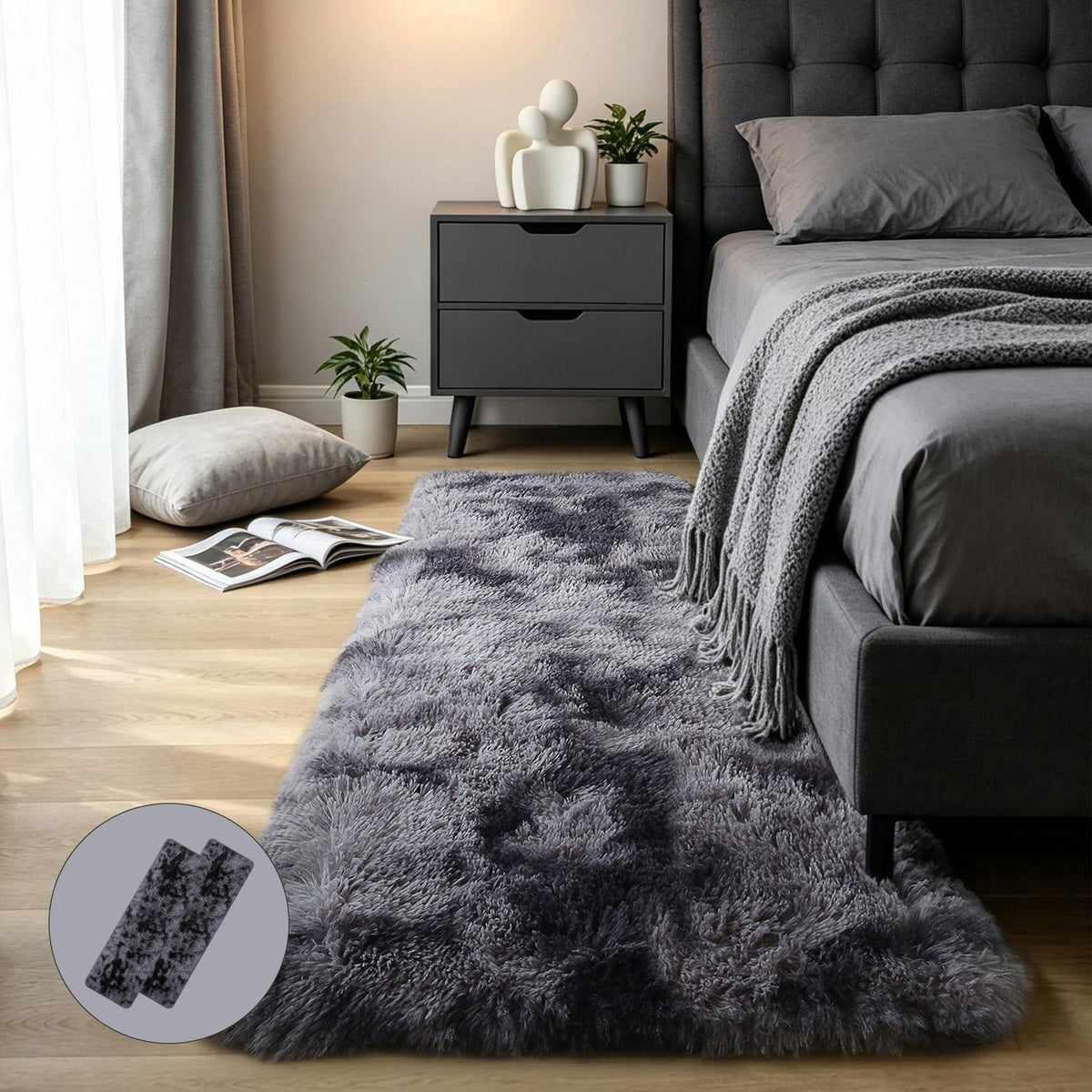 4x6 Light Grey Fluffy Shag Rug for Bedroom, Plush Washable Carpet