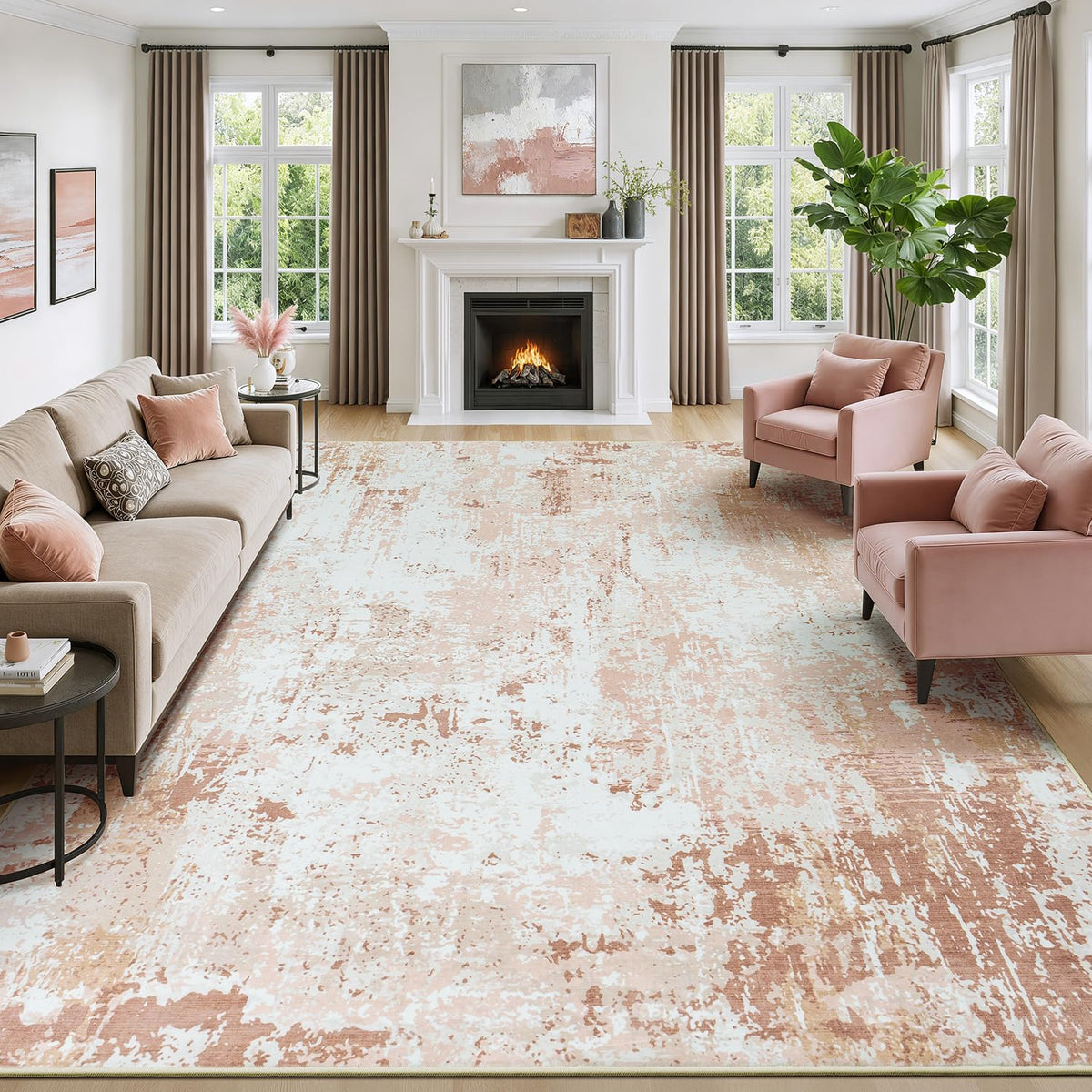 9x12 Area Rugs for Living Room, Large Washable Rug, Brown/Grey