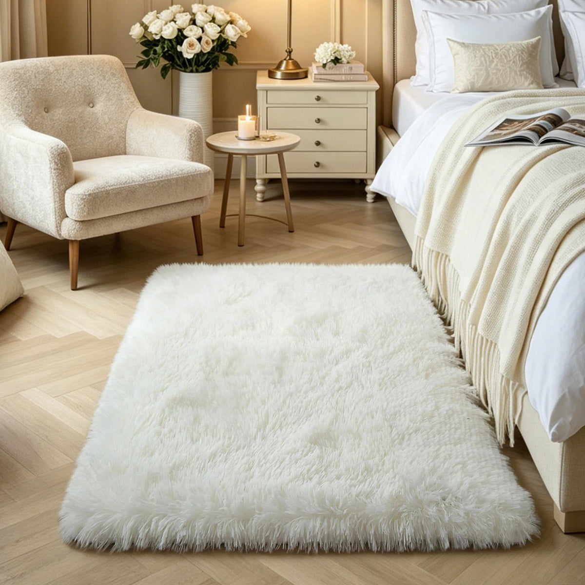 4x6 Light Grey Fluffy Shag Rug for Bedroom, Plush Washable Carpet
