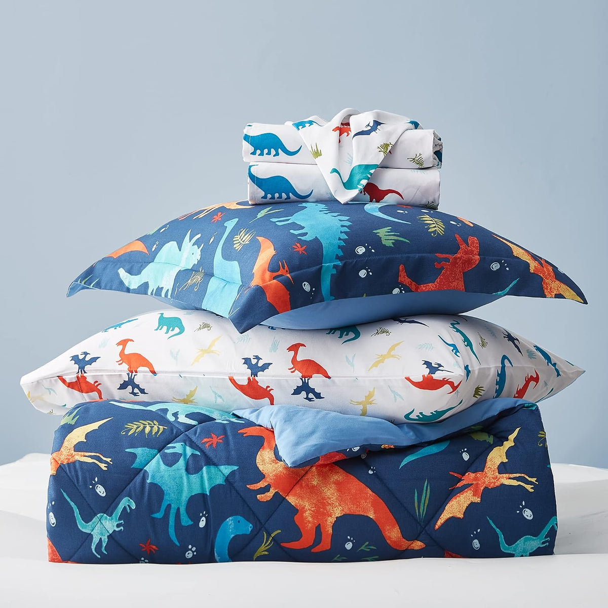 Dinosaur Twin Bedding Sets, 5 Pieces Kids Comforter Set for Boys
