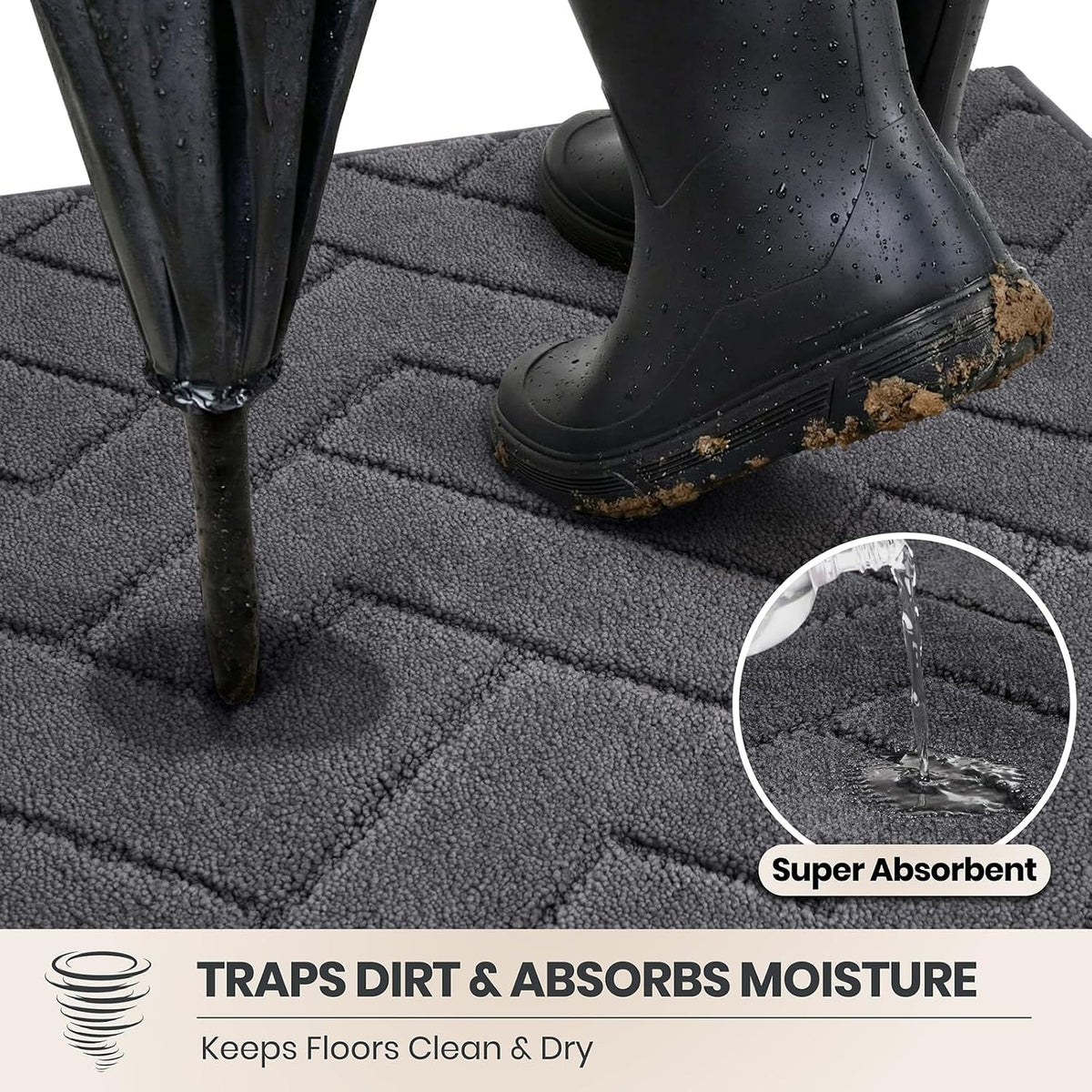 PURRUGS Dirt Trapping Door Mat Indoor Entrance, 20" x 31.5", Grey