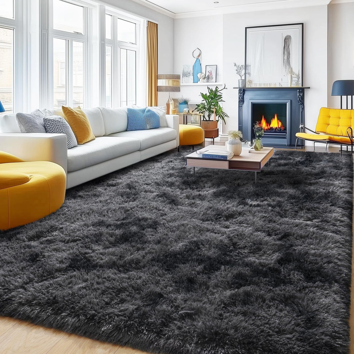 Large Cream White Rugs 5x7, Fluffy Shag Living Room Area Rugs