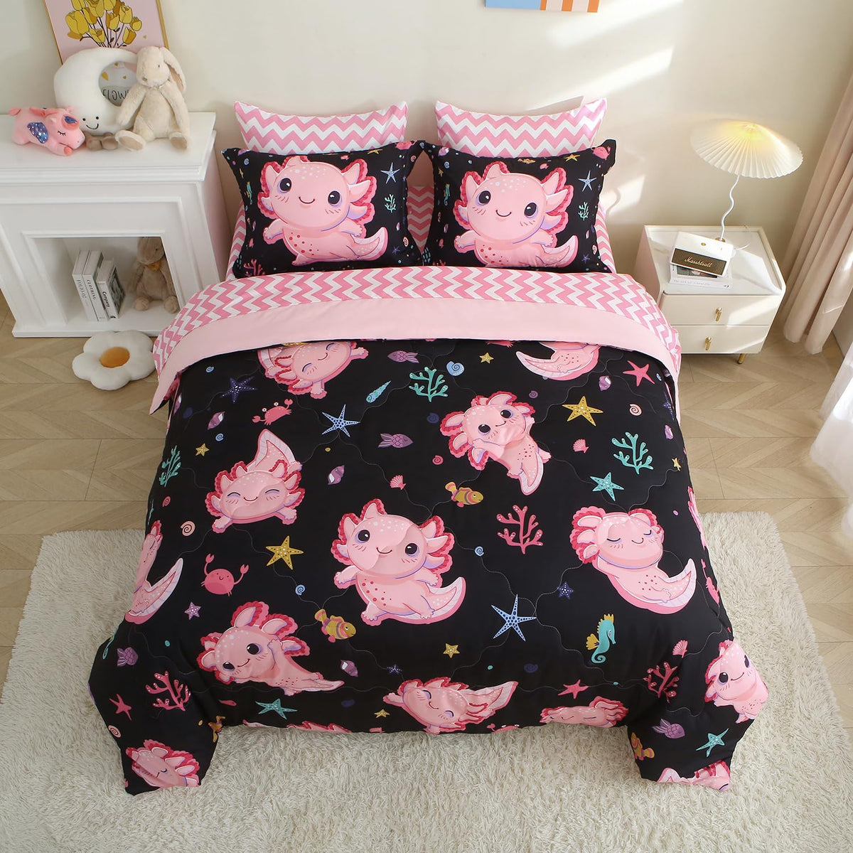 7 Piece Girls Cats Bedding Comforter Set Twin Size for Kids Bed in A Bag Pink Cute Cartoon Pet Cat Bedding Set for Boys Teens (1 Comforter, 1 Flat Sheet, 1 Fitted Sheet, 4 Pillow Sham) Gray