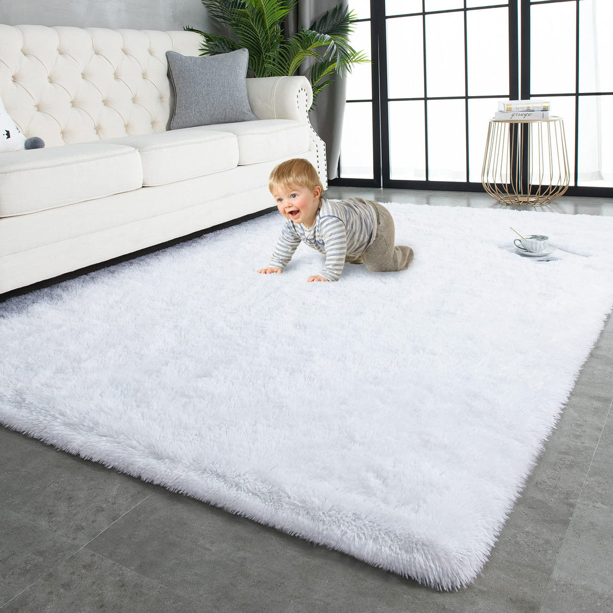 TWINNIS Super Soft Shaggy Rugs Fluffy Carpets, 4x5.9 Feet, Indoor Modern Plush Area Rugs for Living Room Bedroom Kids Room Nursery Home Decor, Upgrade Anti-Skid Rectangular Fuzzy Rug, Grey