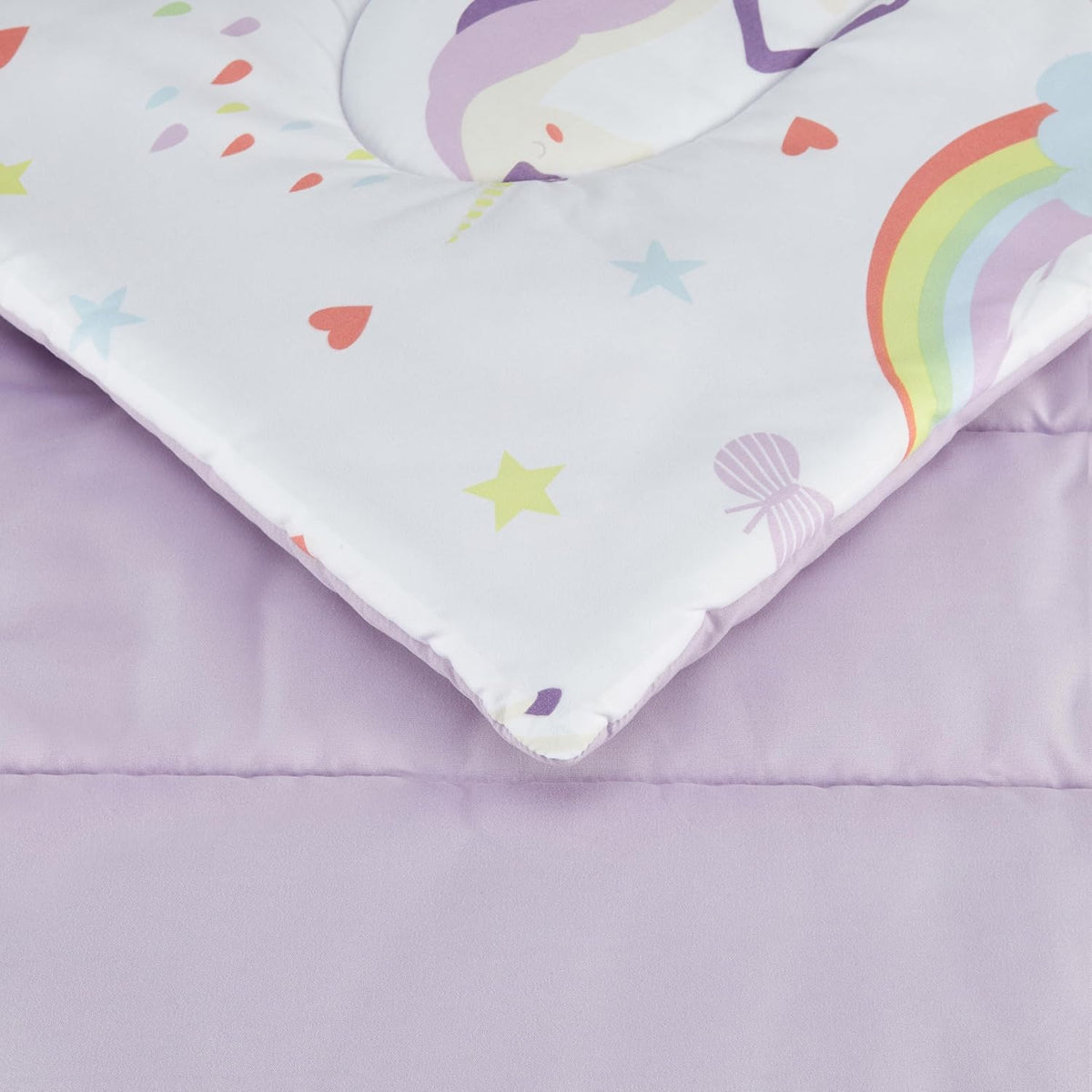 Amazon Basics 7-Piece Soft, Easy-Wash Microfiber Kid's Bed-in-a-Bag Bedding Set with Sheet and Comforter, Full/Queen, Unicorn Print