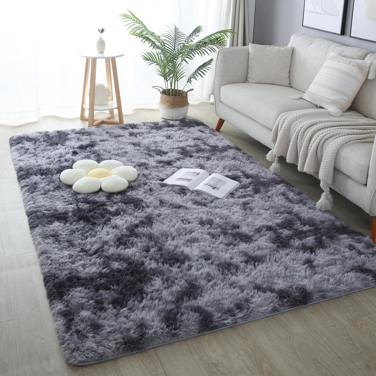 4x6 Light Grey Fluffy Shag Rug for Bedroom, Plush Washable Carpet
