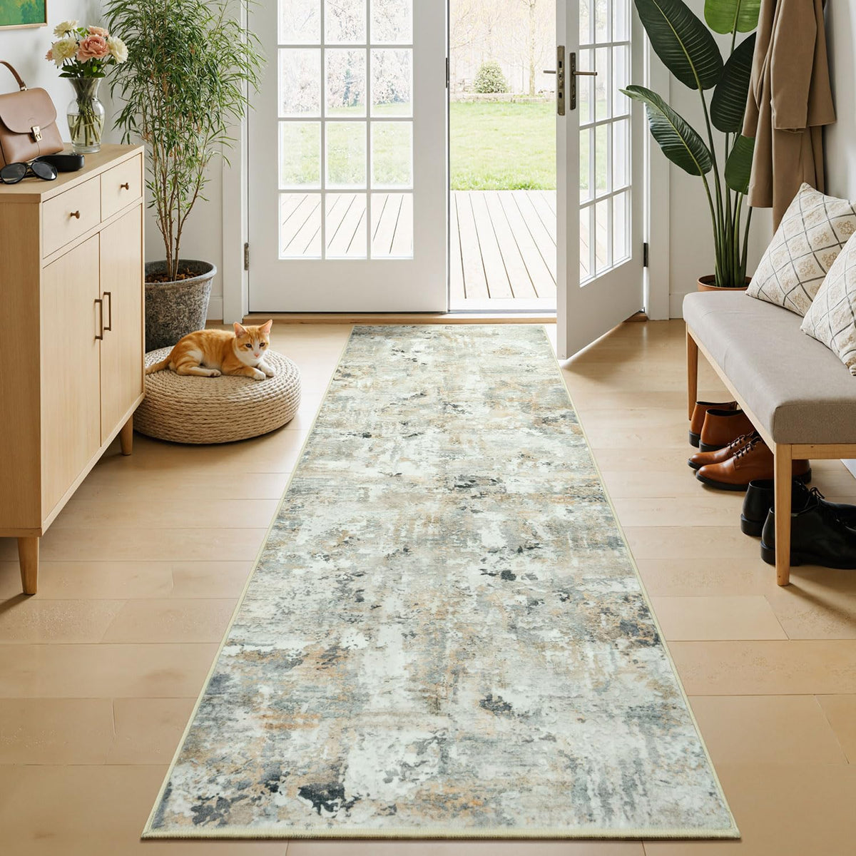 9x12 Area Rugs for Living Room, Large Washable Rug, Brown/Grey
