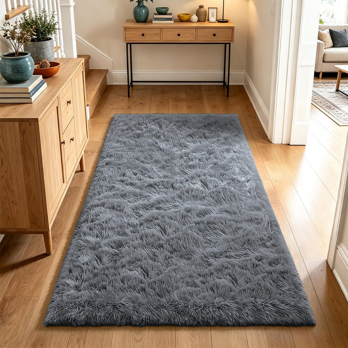 4x6 Beige Rug for Bedroom, Fluffy Shag Area Rug Small Rug Bedroom Carpet