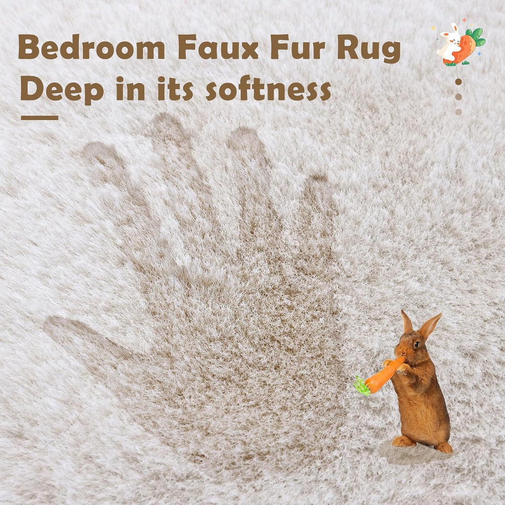 Fluffy Faux Rabbit Fur Rug 2'x6ft Beige Non-Slip Washable Mat Bedroom Living Room