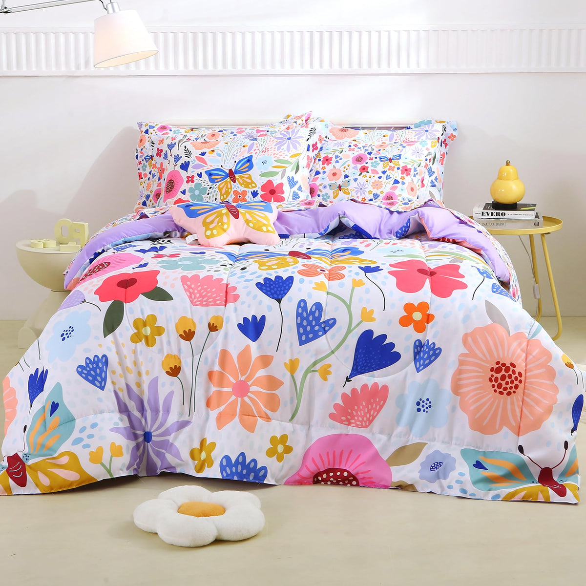 Mooreeke Full Size Comforter Sets for Girls Kids, 8 Pieces Bed in a Bag Pink Heart Bedding Comforter Sheet Set with Shams and Decorative Toy Pillow, Ultral Soft Microfiber Kids Bed Set