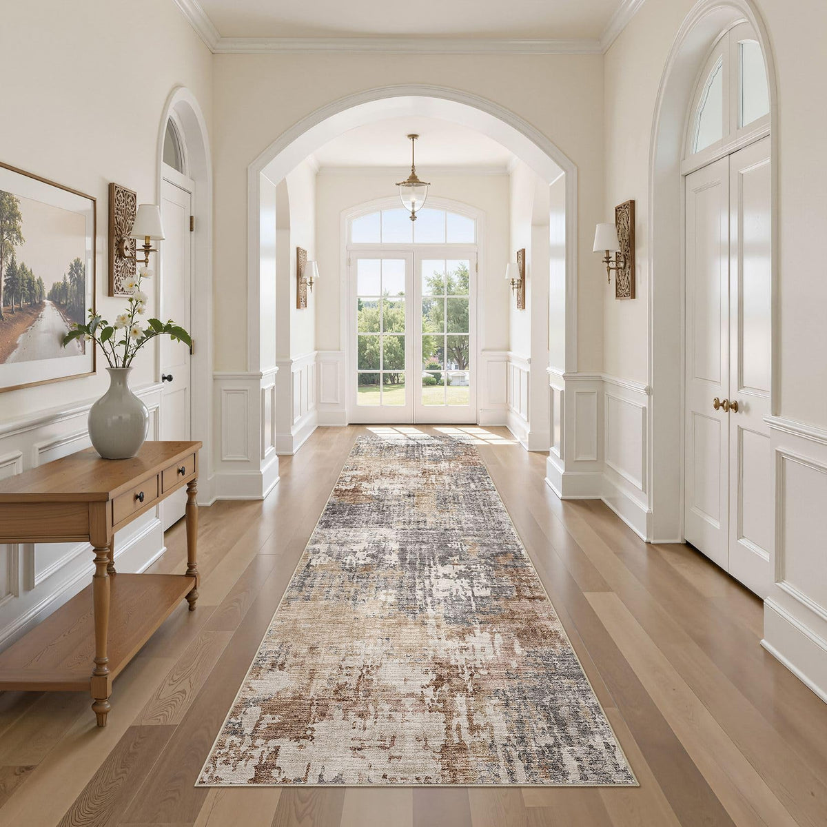 DMOYEST Area Rug Living Room Rugs 5x7 Washable Abstract Beige Blue Carpet