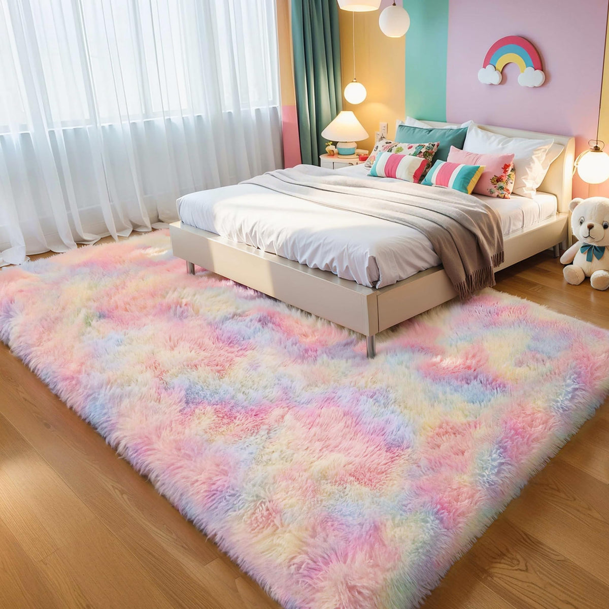 4x6 Light Grey Fluffy Shag Rug for Bedroom, Plush Washable Carpet