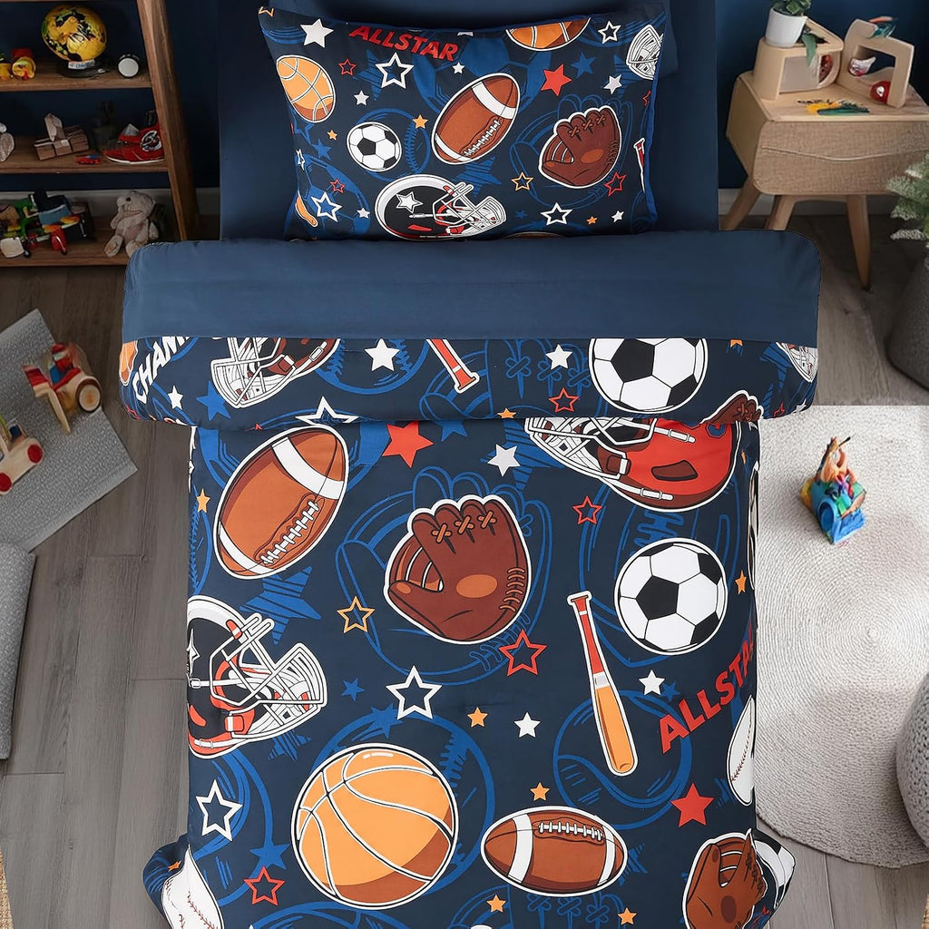 Twin Comforter Set for Boys-5 Pieces Ball Glow in the Dark Bedding Set