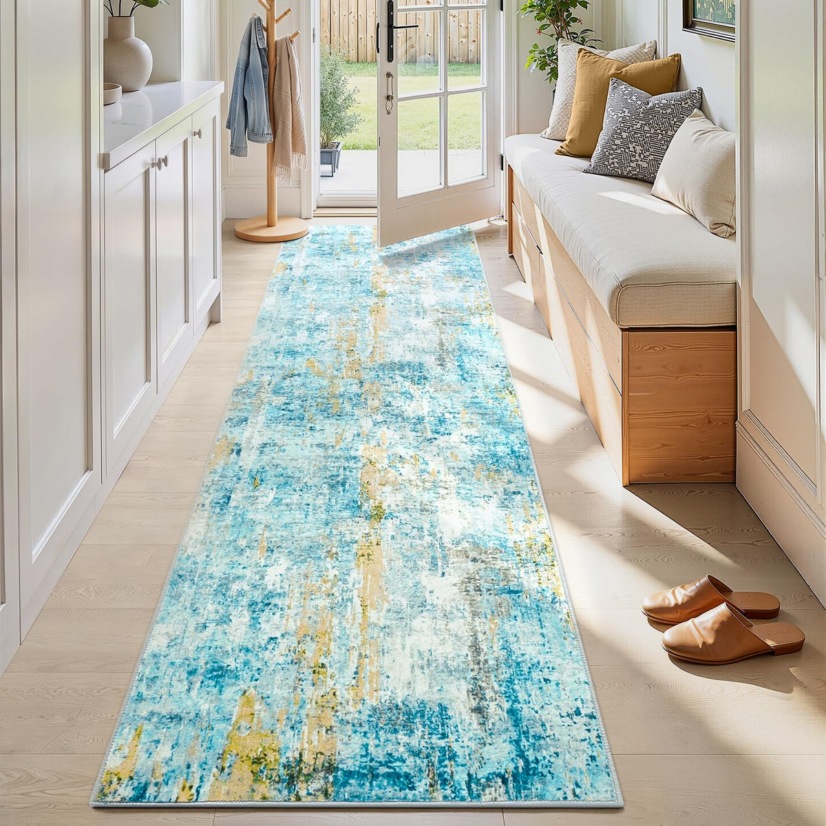 Living Room Rug 5x7 Gray Area Rug Machine Washable Boho Rug Non Slip Abstract Vintage Indoor Large Rugs for Bedroom, Classroom, College Dorm, Farmhouse, Dining Room, Kids Playroom