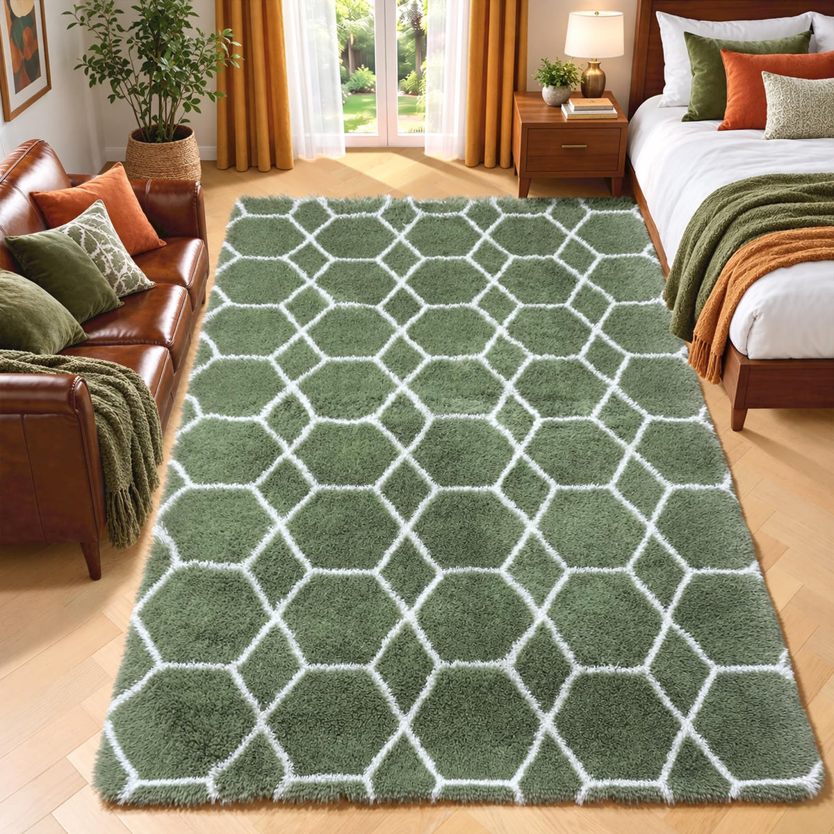 Area Rugs for Bedroom Living Room, 4x6 Fluffy Grey and Black Geometric Rug