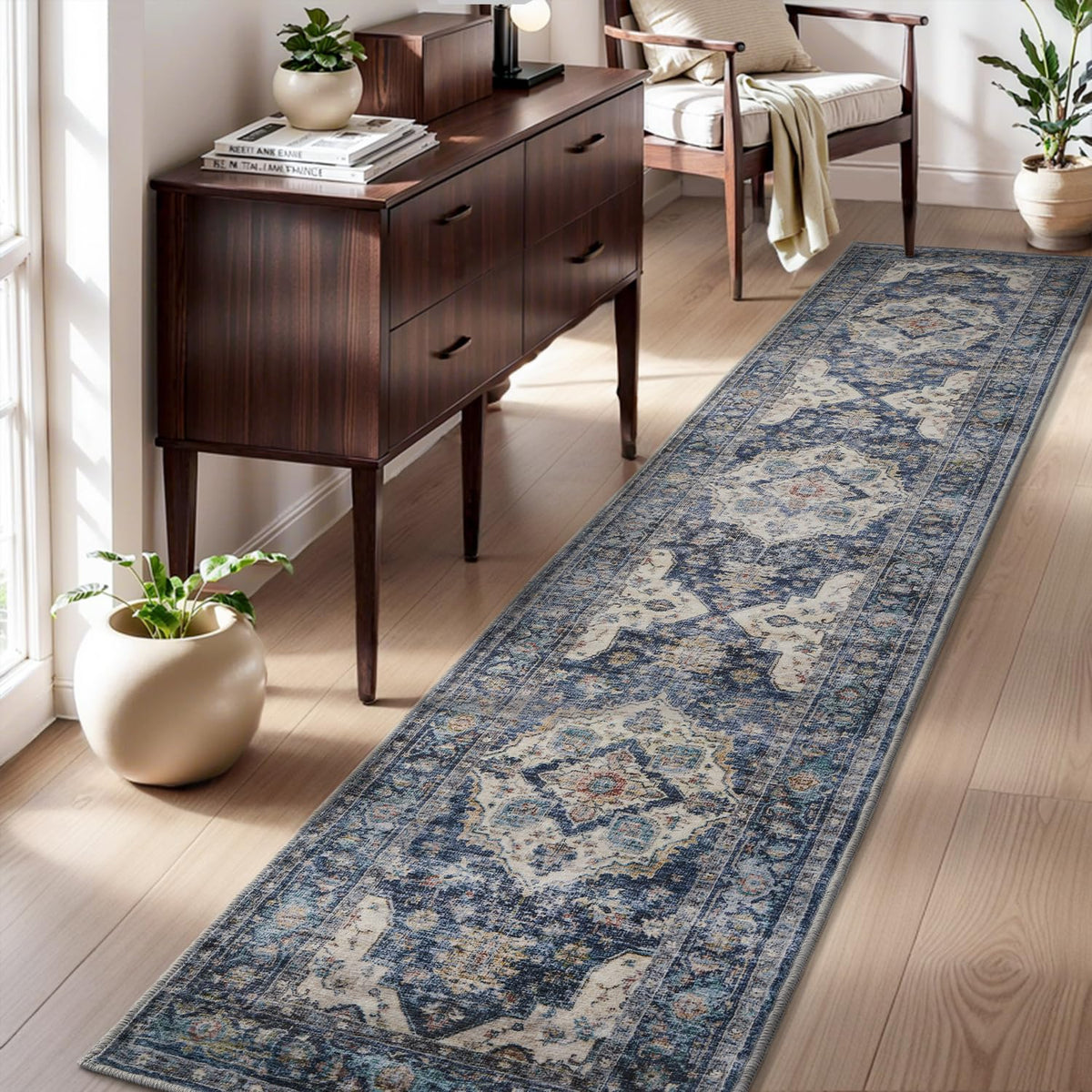 AMOAMI-Area Rug 5X7 Rugs for Living Room-Vintage Soft Beige Rugs for Bedroom-Non Slip Carpet-Machine Washable Rug for Dining Room Living Room Bedroom Office Under Table-Beige