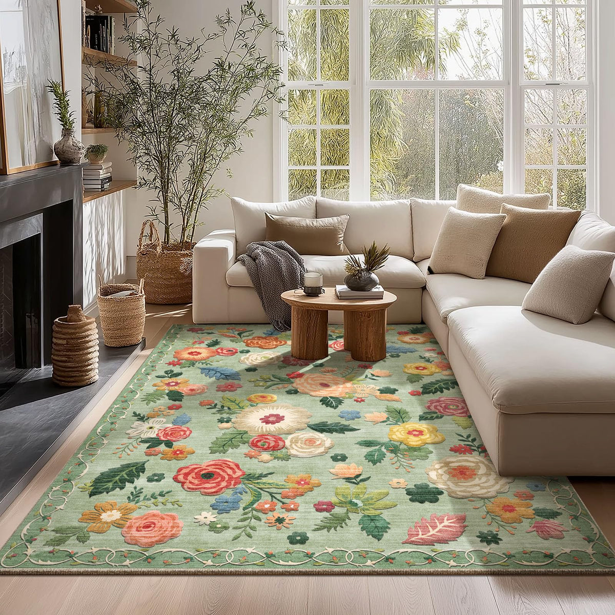 5x7 Area Rug for Living Room: Washable Bedroom Rug Non Slip Low Pile Carpet