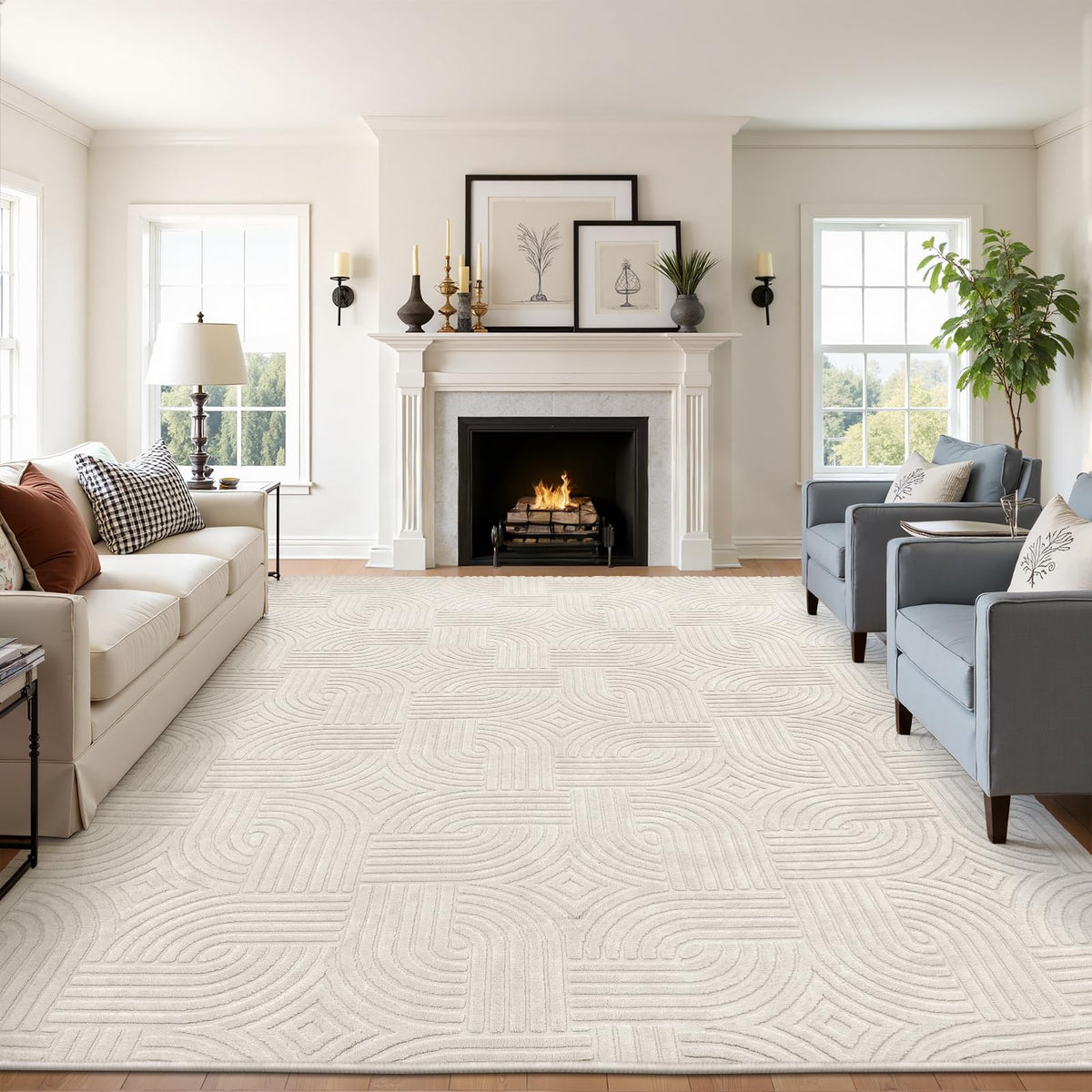 Pauwer 5x7 Area Rug for Living Room, Modern Bedroom Floor Carpet, Beige